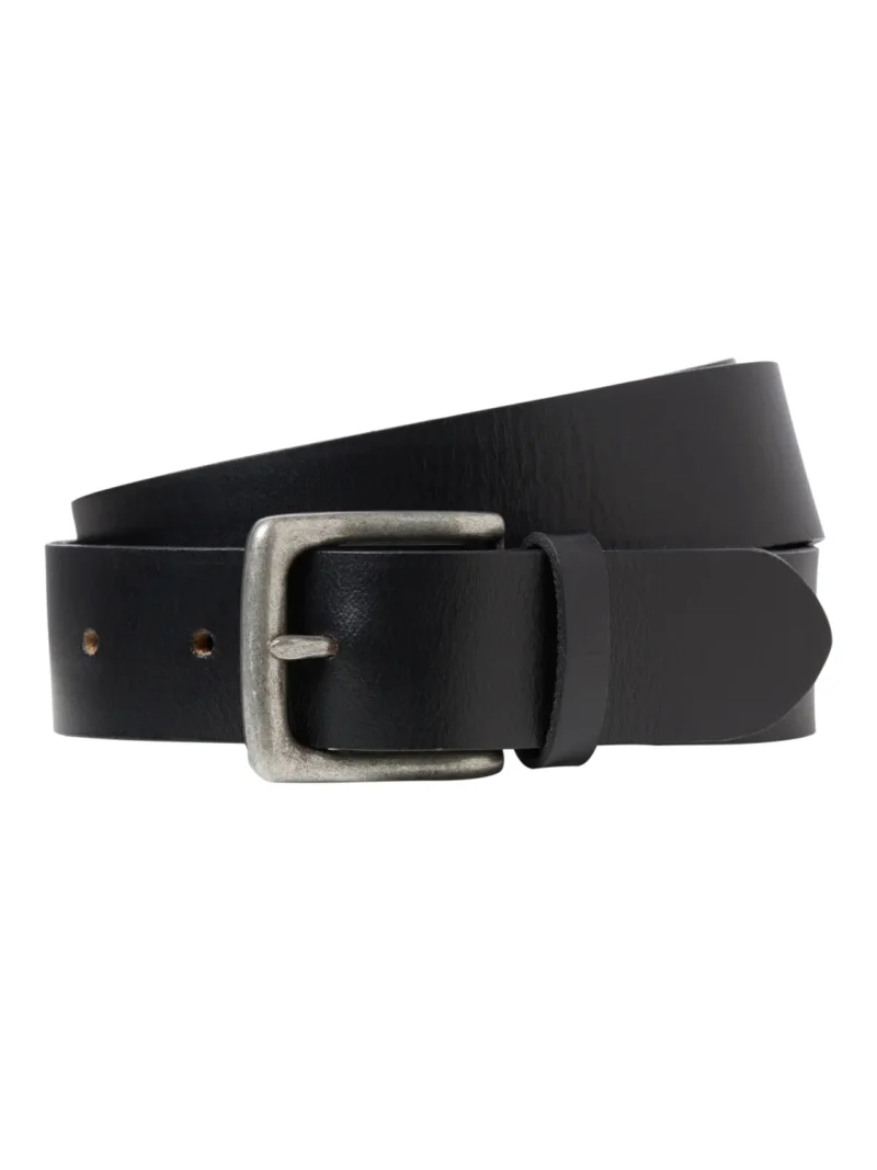 Jack & Jones Curea barbati, din piele naturala de bivol, catarama cu stift, Negru (SELECTATI MARIMEA: 90 cm)