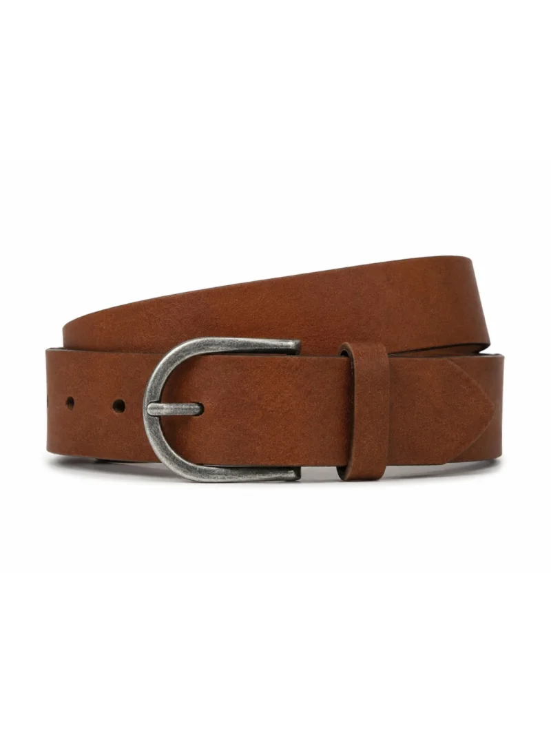 Jack & Jones Curea barbati, din piele naturala de vaca, catarama cu stift, Maro (SELECTATI MARIMEA: 105)