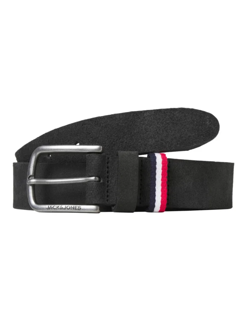 Jack & Jones Curea barbati, din piele intoarsa de vaca, catarama cu stift, Negru (SELECTATI MARIMEA: 95 cm)