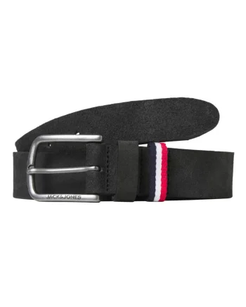 Jack & Jones Curea barbati, din piele intoarsa de vaca, catarama cu stift, Negru (SELECTATI MARIMEA: 95 cm)