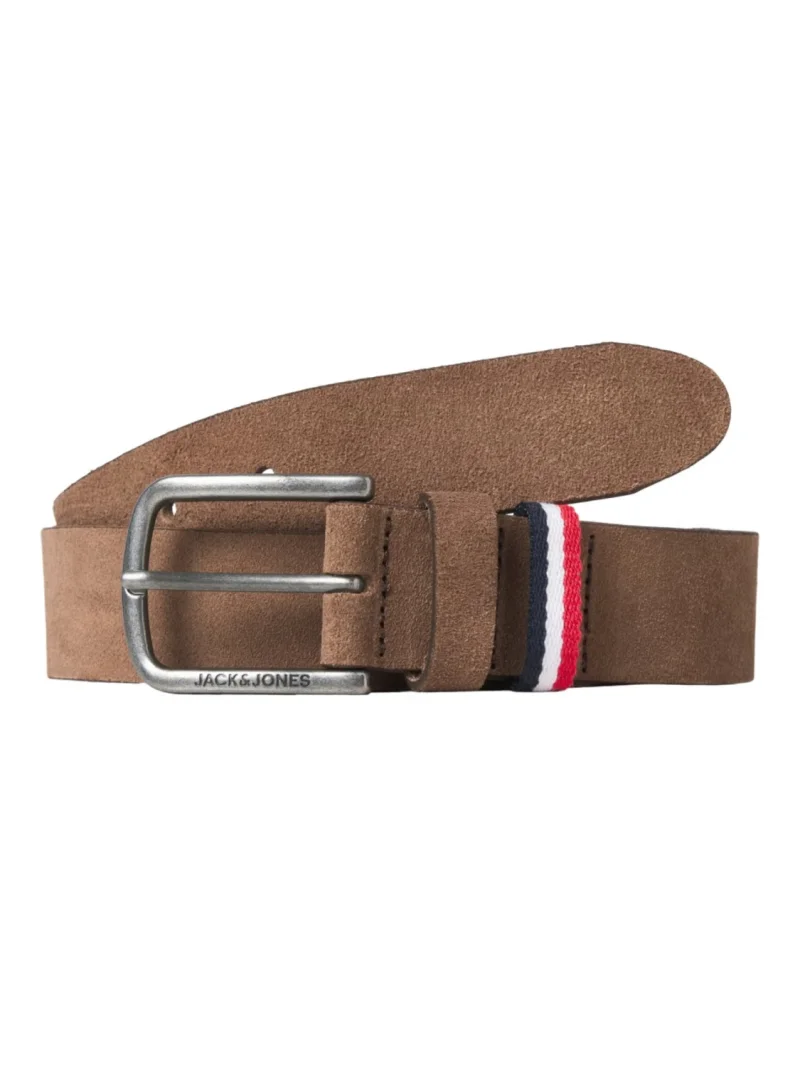 Jack & Jones Curea barbati, din piele intoarsa de vaca, catarama cu stift, Maro (SELECTATI MARIMEA: 80 cm)