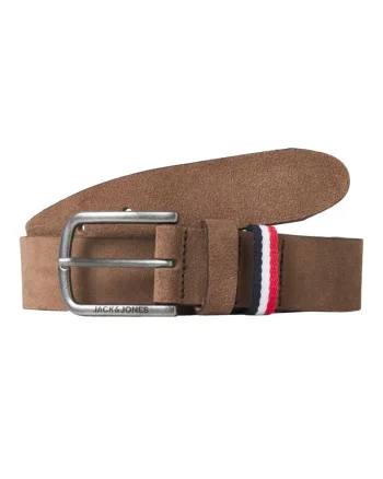 Jack & Jones Curea barbati, din piele intoarsa de vaca, catarama cu stift, Maro (SELECTATI MARIMEA: 80 cm)