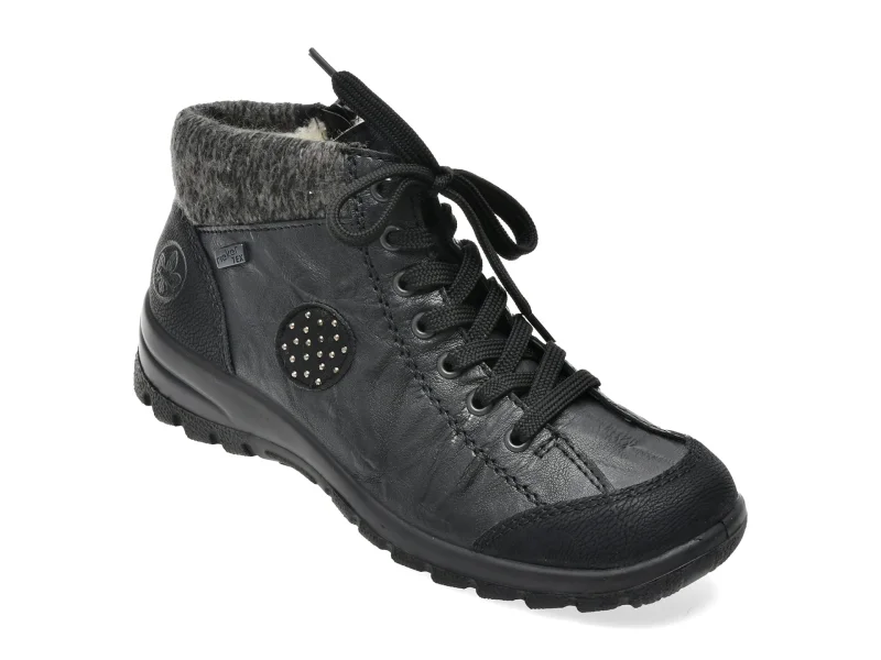 Ghete RIEKER negre, L7110, din piele naturala