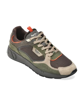 Pantofi sport PEPE JEANS kaki, MS60036, din material textil si piele naturala