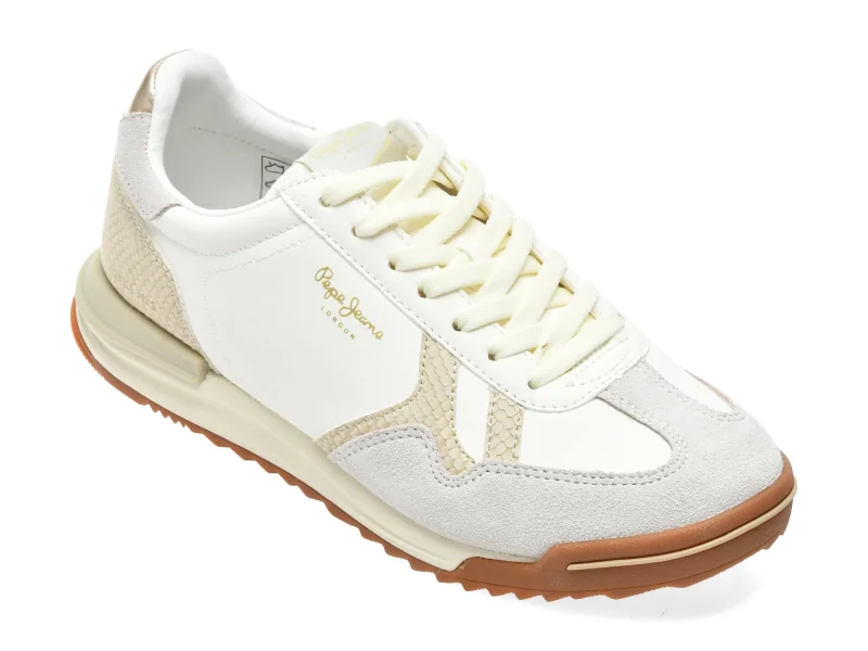 Pantofi sport PEPE JEANS albi, LS60089, din piele ecologica