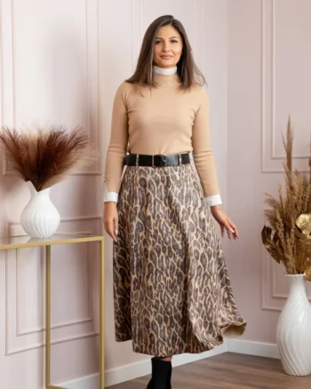 Fusta lunga camel din piele intoarsa ecologica animal print Jane