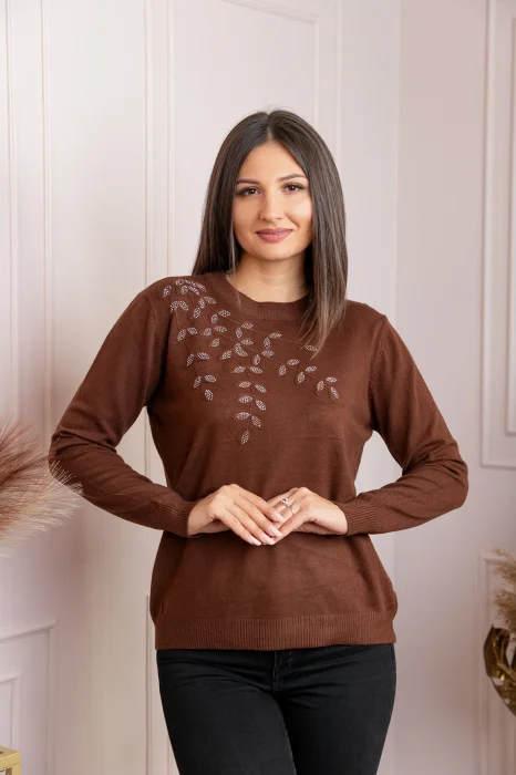 Pulover dama maro cu casmir si strasuri Thea