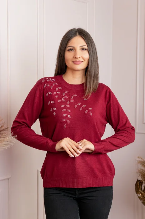 Pulover dama grena cu casmir si strasuri Thea