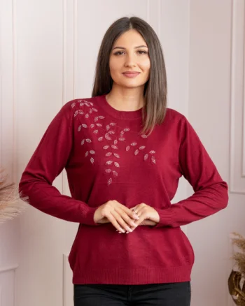 Pulover dama grena cu casmir si strasuri Thea