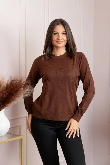 Pulover dama maro cu casmir si flori in relief Elia