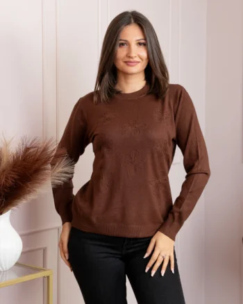 Pulover dama maro cu casmir si flori in relief Elia
