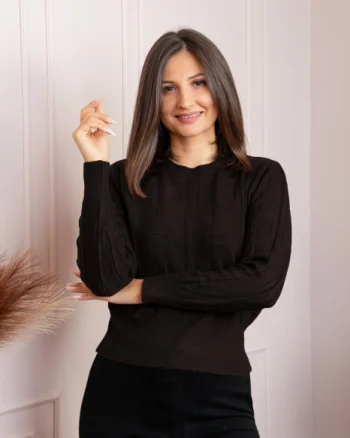 Pulover dama negru cu casmir si model reliefat Naya