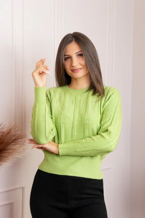 Pulover dama verde lime cu casmir si model reliefat Naya