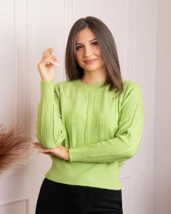 Pulover dama verde lime cu casmir si model reliefat Naya