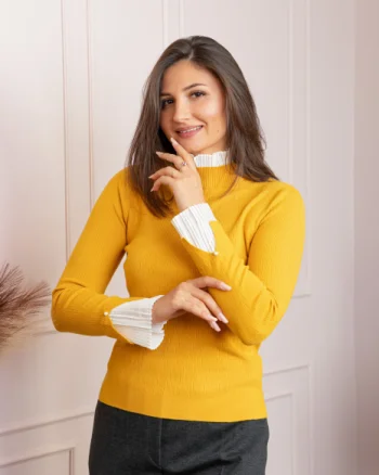 Pulover dama galben mustar cu casmir si guler inalt Heidi