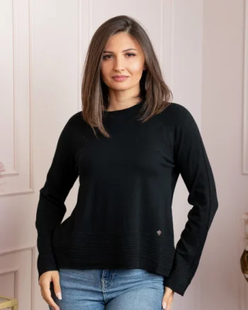 Pulover dama negru cu casmir si maneci raglan Lacey