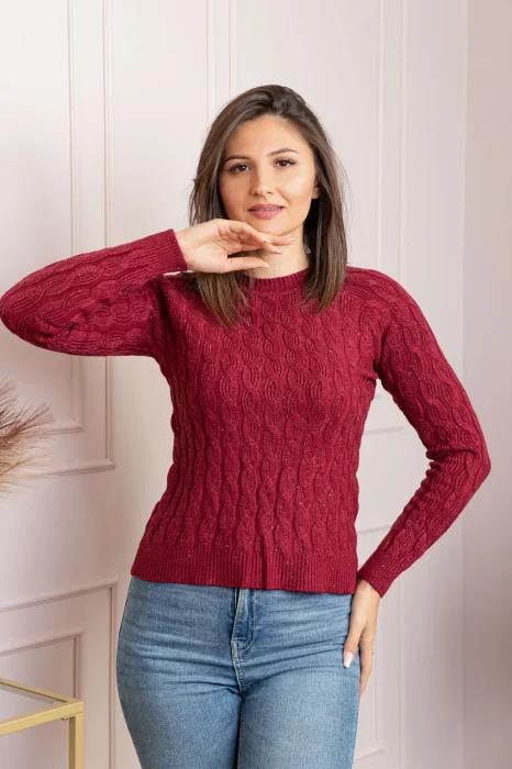 Pulover dama grena cu casmir si paiete Lorna