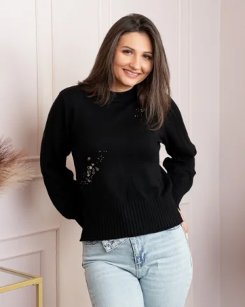 Pulover dama negru cu casmir, margele si paiete Mindy