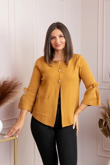 Cardigan dama galben mustar cu nasturi si buzunare Rosemary