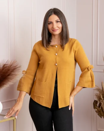 Cardigan dama galben mustar cu nasturi si buzunare Rosemary