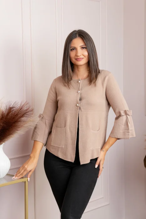 Cardigan dama crem cu nasturi si buzunare Rosemary