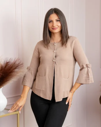 Cardigan dama crem cu nasturi si buzunare Rosemary