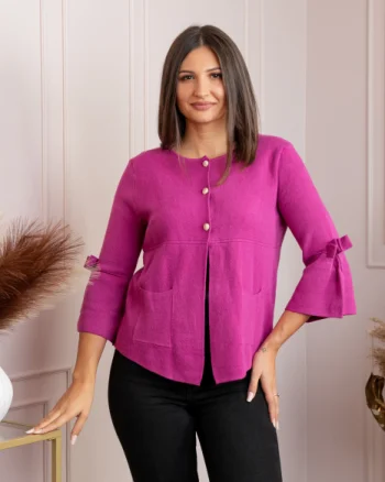 Cardigan dama fuchsia cu nasturi si buzunare Rosemary
