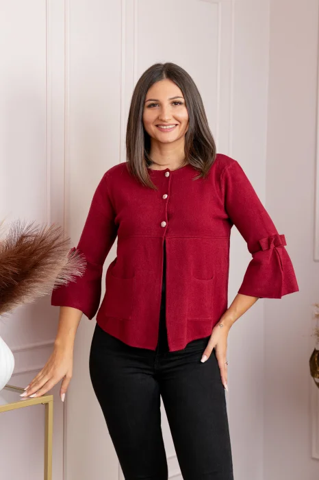 Cardigan dama grena cu nasturi si buzunare Rosemary