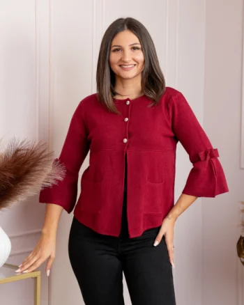 Cardigan dama grena cu nasturi si buzunare Rosemary