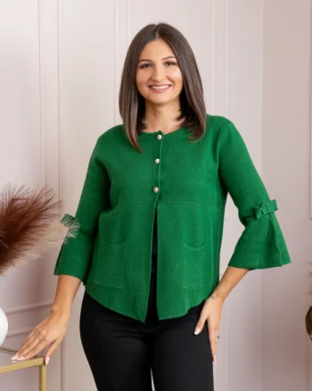 Cardigan dama verde cu nasturi si buzunare Rosemary
