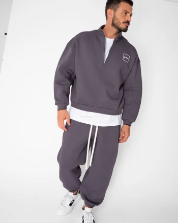 Set Urban Winter bluza cu fermoar scurt si pantalon Baggy Grey Anthracite