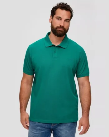 Tricou polo barbati big size cu logo brodat si croiala Regular fit verde inchis (SELECTATI MARIMEA: 2XL)