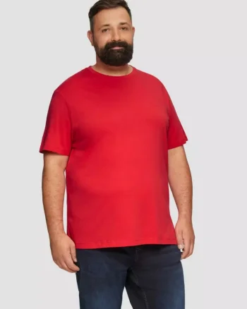 Tricou bărbați big size cu decolteu la baza gâtului și logo, din bumbac, Rosu (SELECTATI MARIMEA: 2XL)