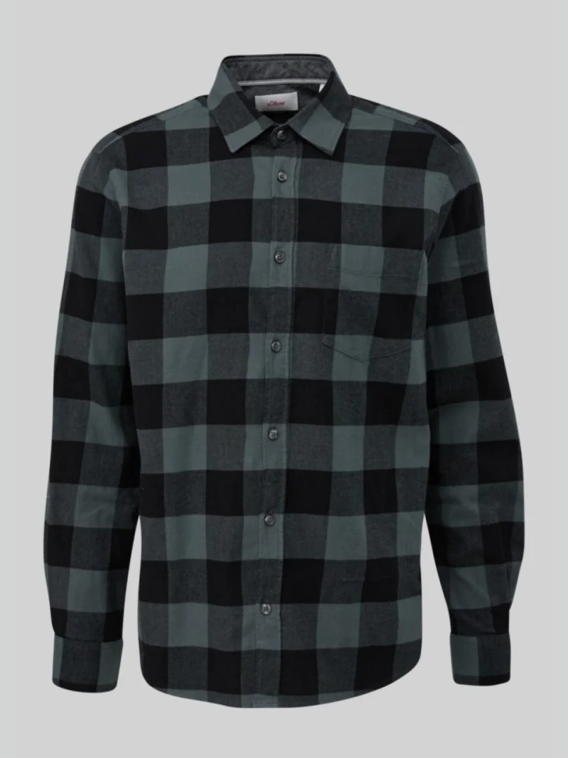 Camasa cu maneca lunga, barbati big size, imprimeu in carouri si croiala Regular fit, Verde inchis (SELECTATI MARIMEA: 2XL)