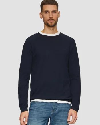 Pulover barbati, subtire, din bumbac, cu logo, Bleumarin (SELECTATI MARIMEA: 2XL)