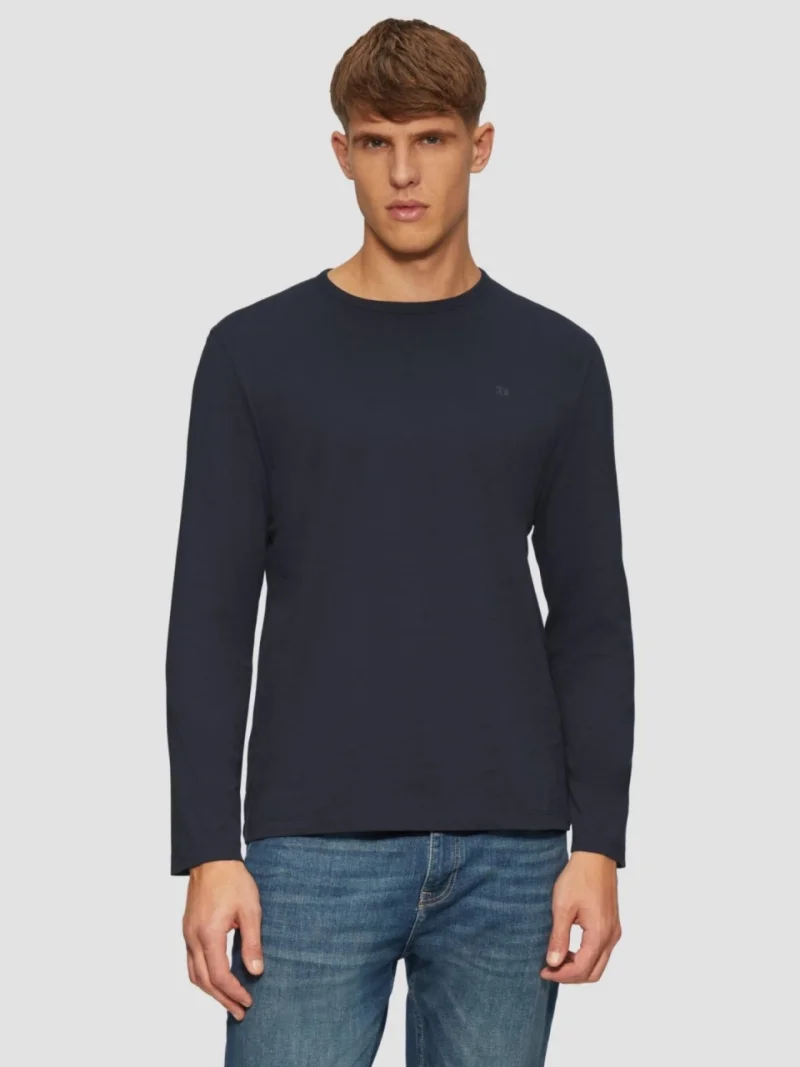 Tricou cu maneca lunga barbati, decolteu la baza gatului, logo, Bleumarin (SELECTATI MARIMEA: S)