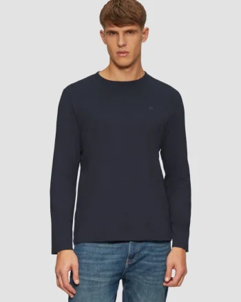 Tricou cu maneca lunga barbati, decolteu la baza gatului, logo, Bleumarin (SELECTATI MARIMEA: S)