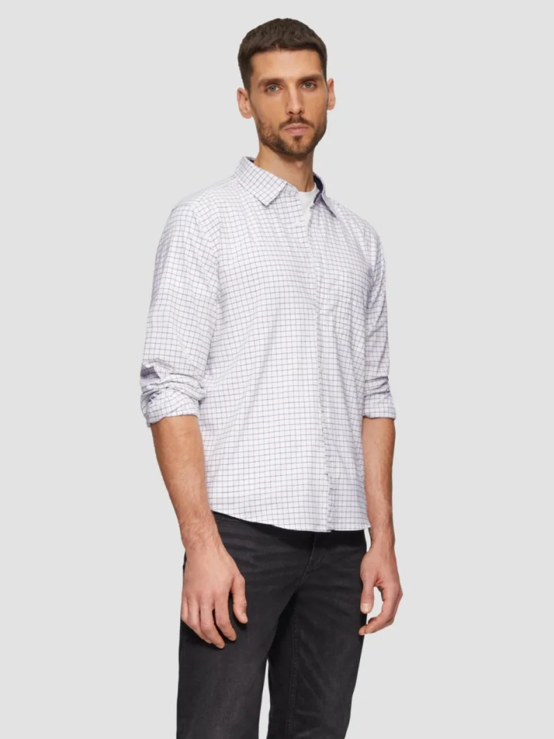 Camasa barbati din amestec de bumbac si elastan, imprimeu in carouri, Alb (SELECTATI MARIMEA: 2XL)