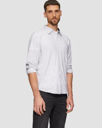 Camasa barbati din amestec de bumbac si elastan, imprimeu in carouri, Alb (SELECTATI MARIMEA: 2XL)
