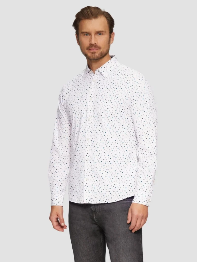 Camasa barbati cu maneca lunga, croiala Slim fit si imprimeu cu fazele luni, Alb (SELECTATI MARIMEA: 2XL)