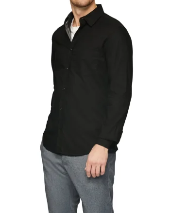 Camasa barbati cu maneca lunga din amestec de bumbac si elastan, croiala Slim fit, Negru (SELECTATI MARIMEA: XL)