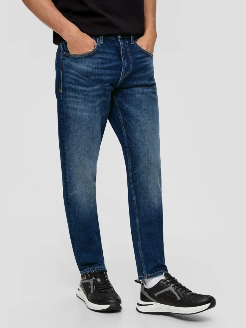 Blugi barbati, Shawn, cu talie medie, croiala Regular fit, Tapered Leg, Albastru inchis (SELECTATI MARIMEA: 29, SELECTATI LUNGIMEA: 32)