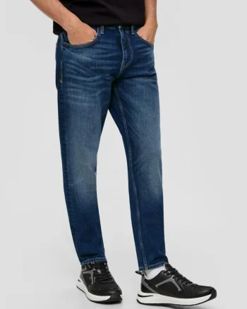 Blugi barbati, Shawn, cu talie medie, croiala Regular fit, Tapered Leg, Albastru inchis (SELECTATI MARIMEA: 29, SELECTATI LUNGIMEA: 32)