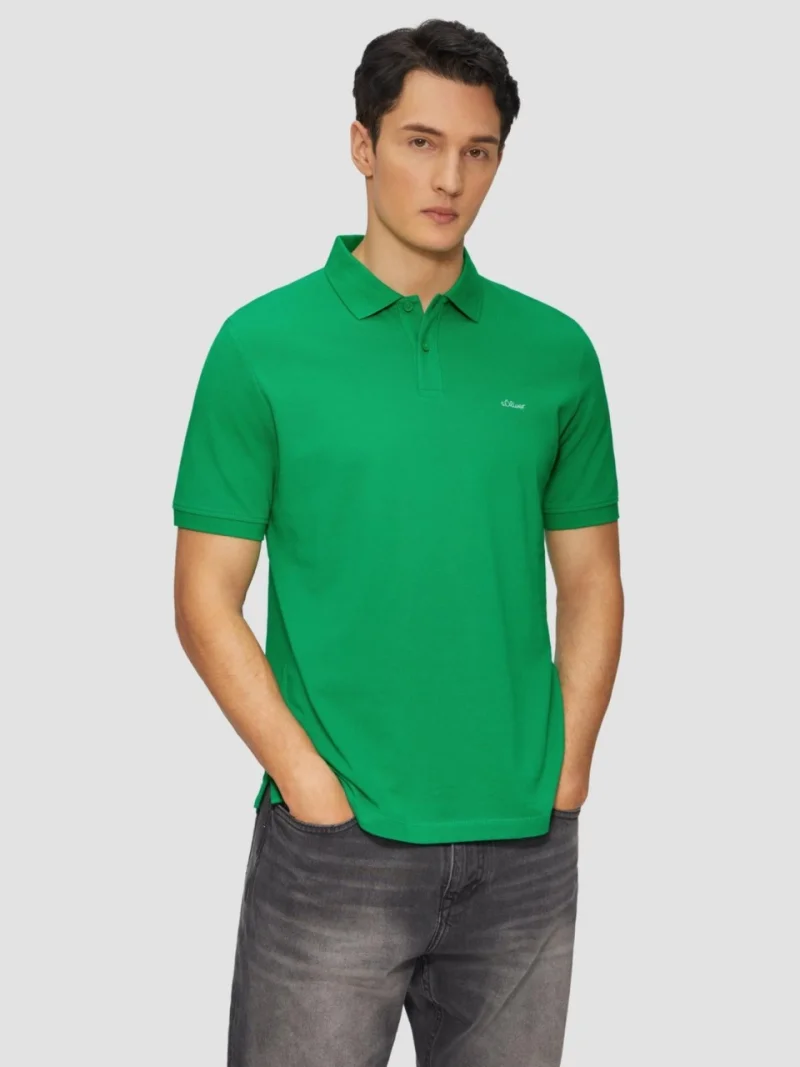 Tricou polo barbati, din bumbac cu croiala Regular Fit, logo, Verde smarald (SELECTATI MARIMEA: M)