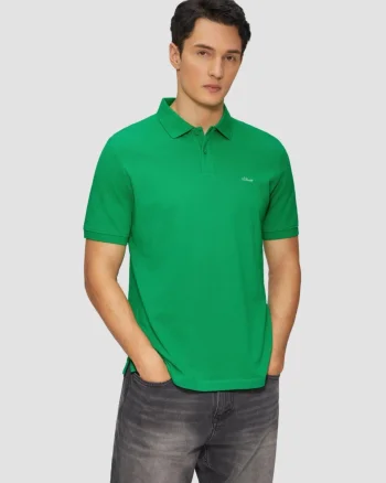Tricou polo barbati, din bumbac cu croiala Regular Fit, logo, Verde smarald (SELECTATI MARIMEA: M)
