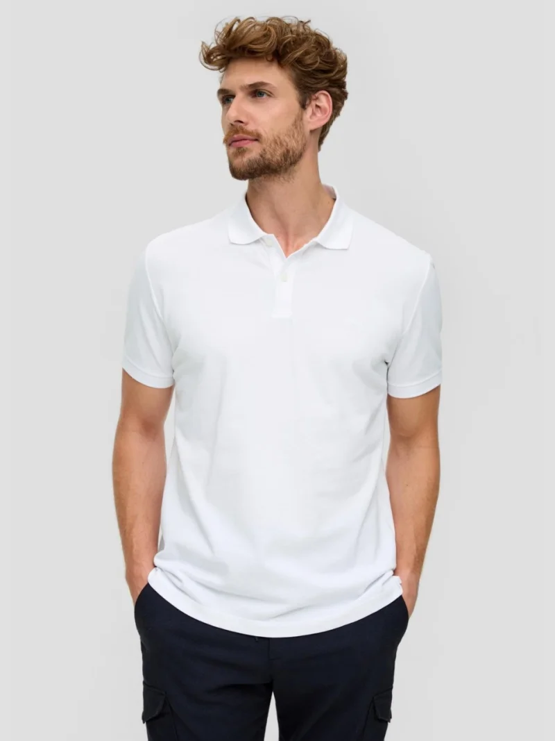 Tricou polo barbati, din bumbac cu croiala Regular Fit, logo, Alb (SELECTATI MARIMEA: XL)
