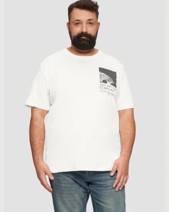 Tricou barbati big sizes din bumbac cu imprimeu abstract, croiala Regular Fit, Alb (SELECTATI MARIMEA: 2XL)
