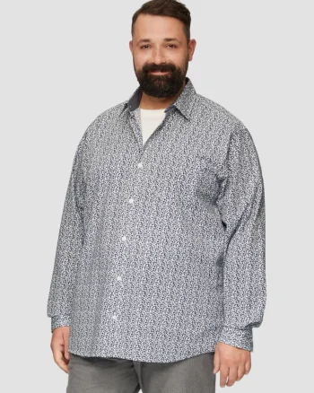 Camasa barbati big sizes, cu maneca lunga si imprimeu floral, Slim Fit, Alb (SELECTATI MARIMEA: 2XL)