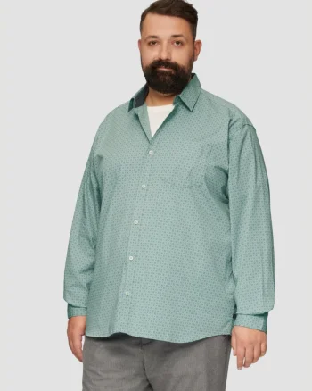 Camasa barbati big sizes, cu maneca lunga si imprimeu floral, Slim Fit, Verde deschis (SELECTATI MARIMEA: 5XL)