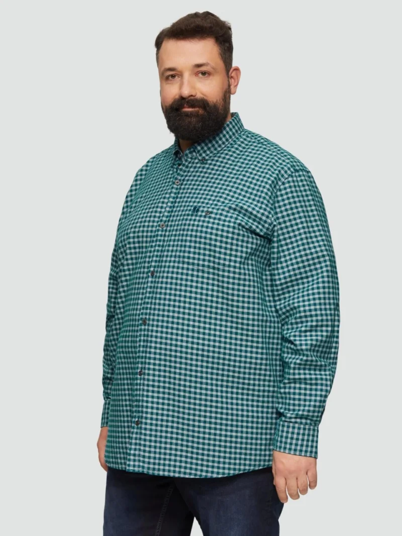 Camasa barbati big sizes, cu maneca lunga si imprimeu in carouri, Regular fit, Verde inchis (SELECTATI MARIMEA: 2XL)